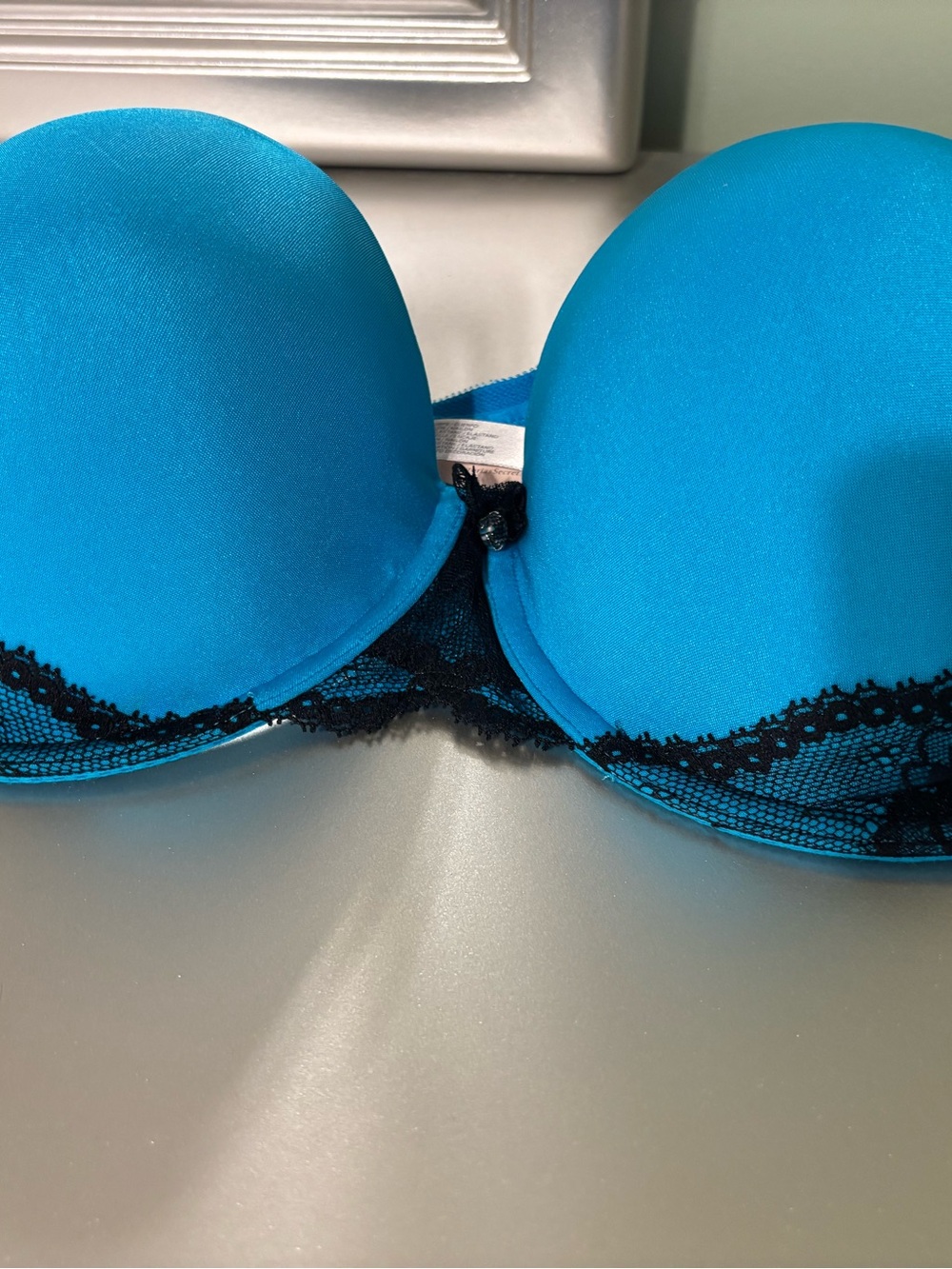 Victoria's Secret Turquoise Push-Up Bra with Black Lace